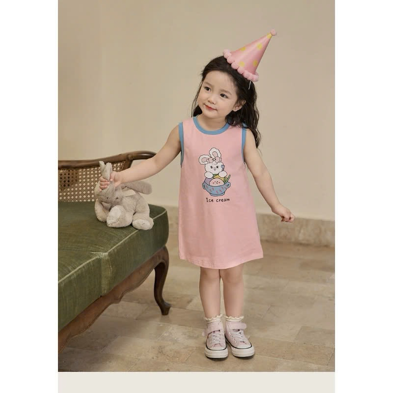 (Sẵn 100) Váy tanktop sát nách vải thô mỏng hoạ tiết in ngộ nghĩnh dành cho bé gái
