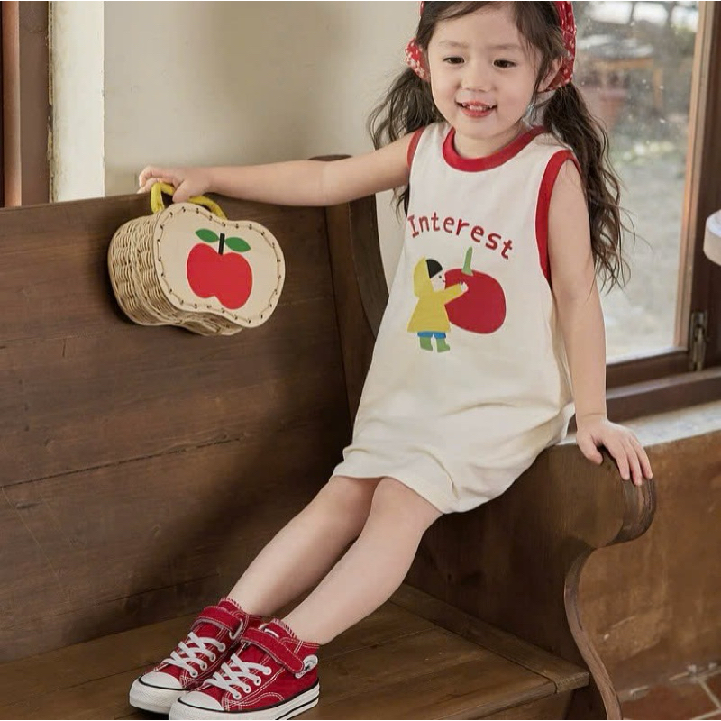 (Sẵn 100) Váy tanktop sát nách vải thô mỏng hoạ tiết in ngộ nghĩnh dành cho bé gái