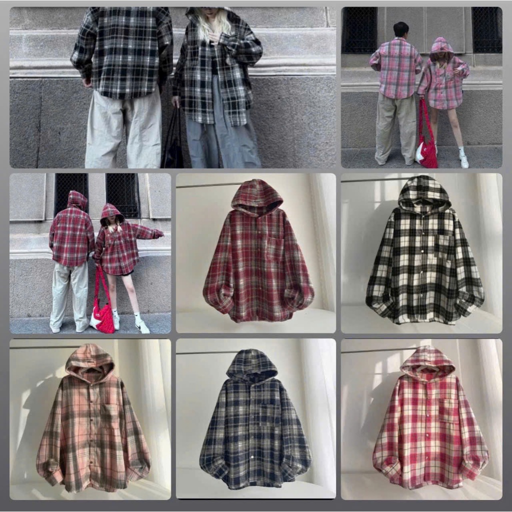 [Dạ Kẻ] Áo Khoác Dạ Kẻ Caro Unisex Nam Nữ Flannel Dài Tay Sọc Caro Có Mũ Form Rộng Hàn Quốc Unim Club ACN