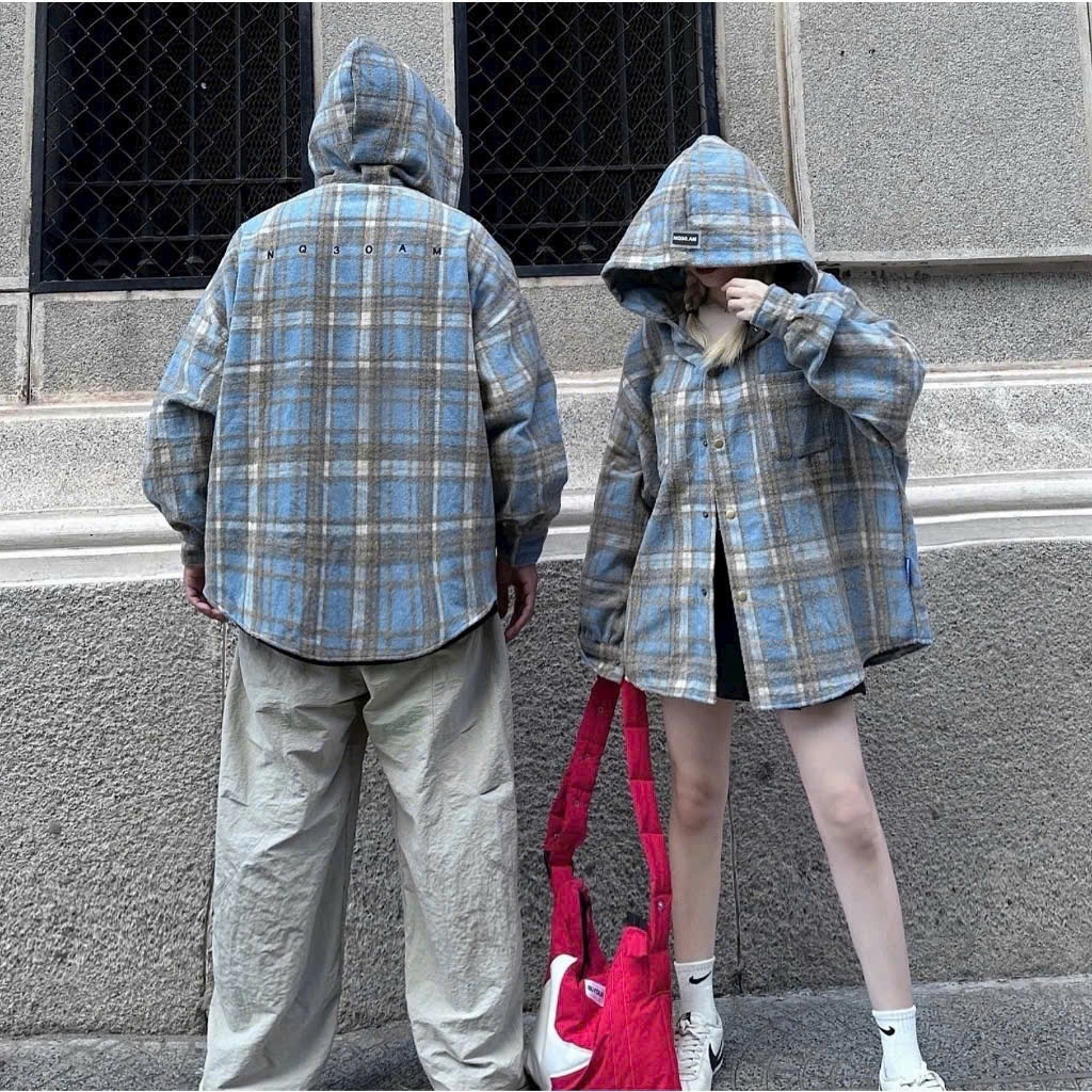 [Dạ Kẻ] Áo Khoác Dạ Kẻ Caro Unisex Nam Nữ Flannel Dài Tay Sọc Caro Có Mũ Form Rộng Hàn Quốc Unim Club ACN