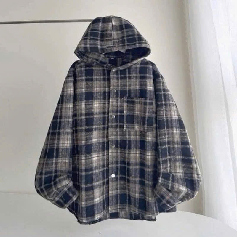 [Dạ Kẻ] Áo Khoác Dạ Kẻ Caro Unisex Nam Nữ Flannel Dài Tay Sọc Caro Có Mũ Form Rộng Hàn Quốc Unim Club ACN