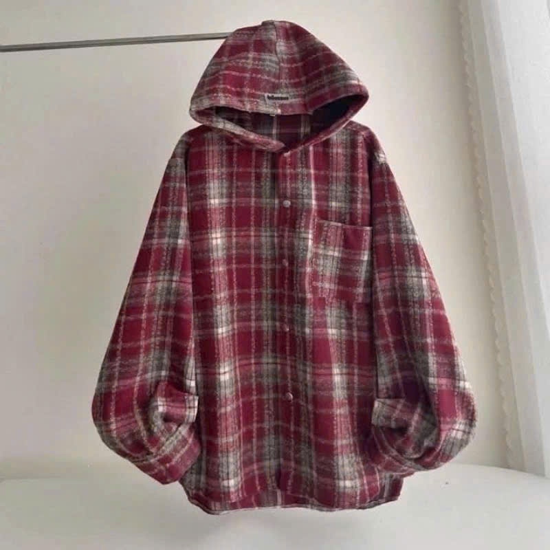 [Dạ Kẻ] Áo Khoác Dạ Kẻ Caro Unisex Nam Nữ Flannel Dài Tay Sọc Caro Có Mũ Form Rộng Hàn Quốc Unim Club ACN