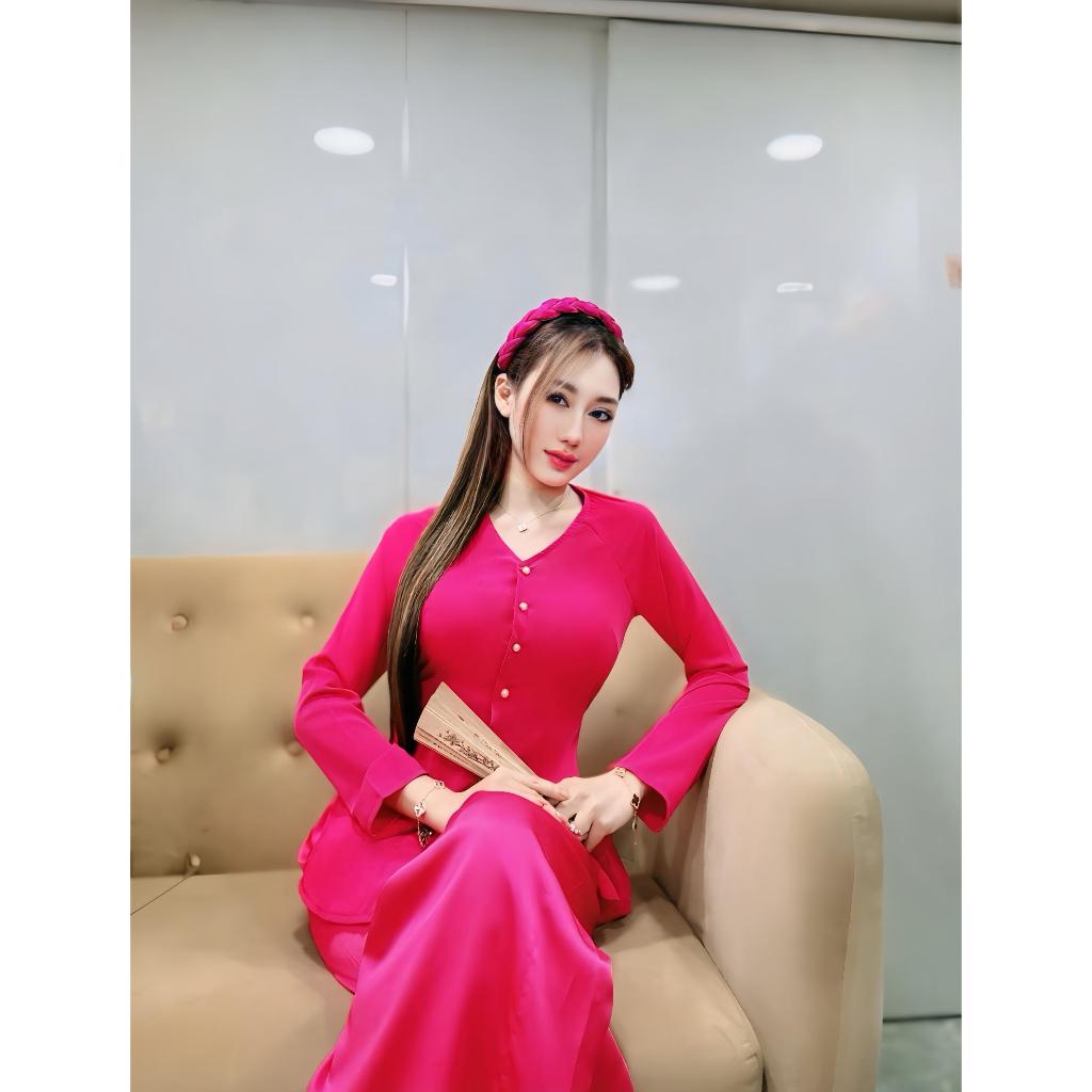 Hân Nguễn Áo Bà Ba - B.A102  Áo Lẻ Bà Ba Lụa Tầm Ý Cổ Tim Cài Nút Tay Dài