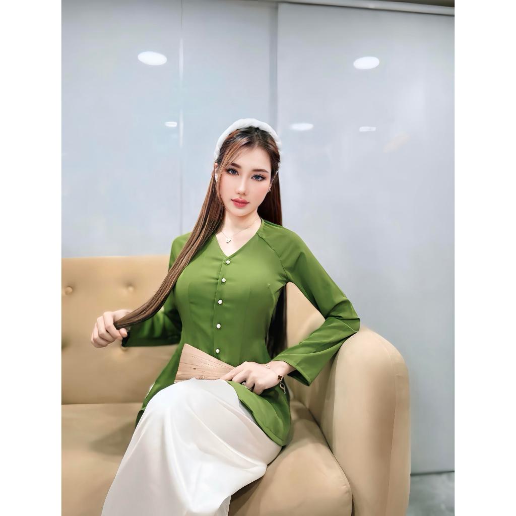 Hân Nguễn Áo Bà Ba - B.A102  Áo Lẻ Bà Ba Lụa Tầm Ý Cổ Tim Cài Nút Tay Dài