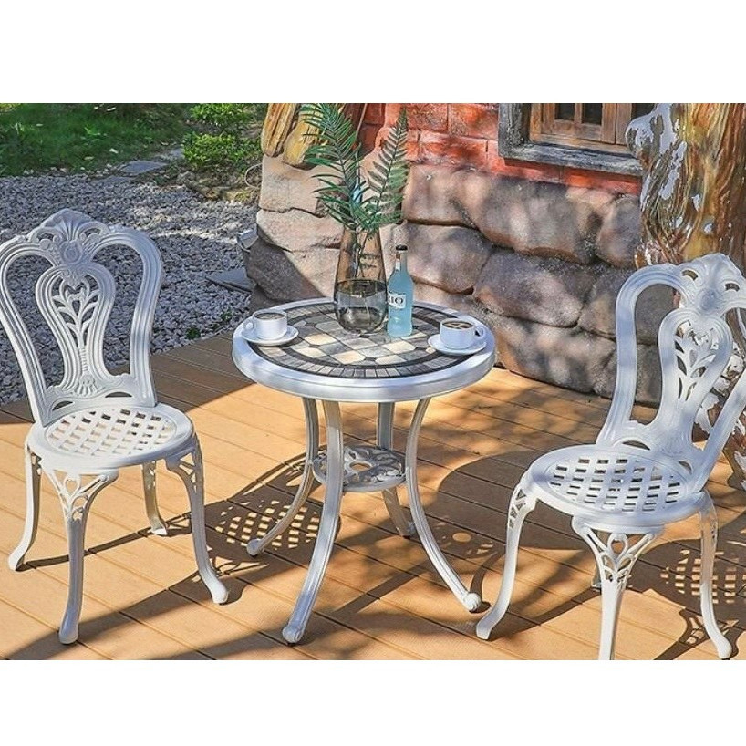 Bộ bàn ghế ban công ngoài trời Nhôm đúc Bàn ghế sân vườn ngoài trời Tròn mặt bàn đá gốm đẹp - HP40