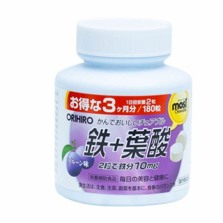 Viên Nhai Bổ Sung Sắt Acid Folic Orihiro Most Chewable Iron Hộp 180 Viên