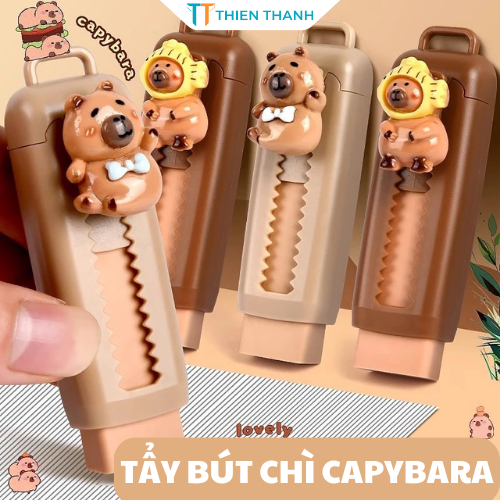 Tẩy Bút Chì Dạng Kéo Đẩy Gắn Charm Hoạt Hình Cute, Gôm Tẩy Bút Chì Chuột Nước Dễ Thương