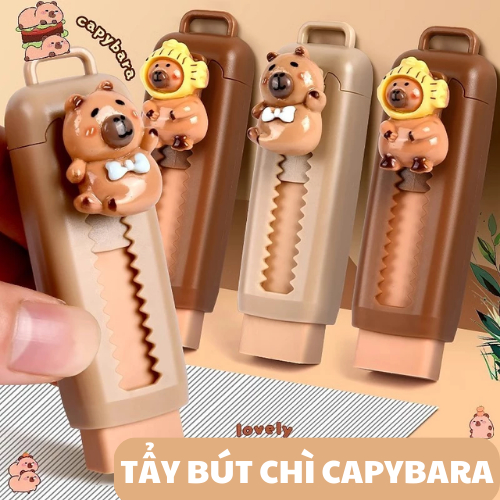 Tẩy Bút Chì Dạng Kéo Đẩy Gắn Charm Hoạt Hình Cute, Gôm Tẩy Bút Chì Chuột Nước Dễ Thương