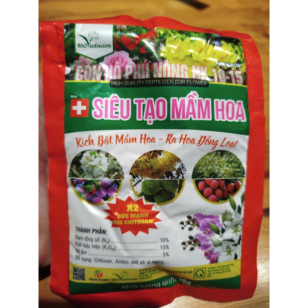 Phân bón Kích thích ra hoa cực mạnh 25gr, vua dưỡng hoa lâu tàn, vua Phân bón Siêu Tạo Mầm Hoa X2 Chitosan kích ra hoa