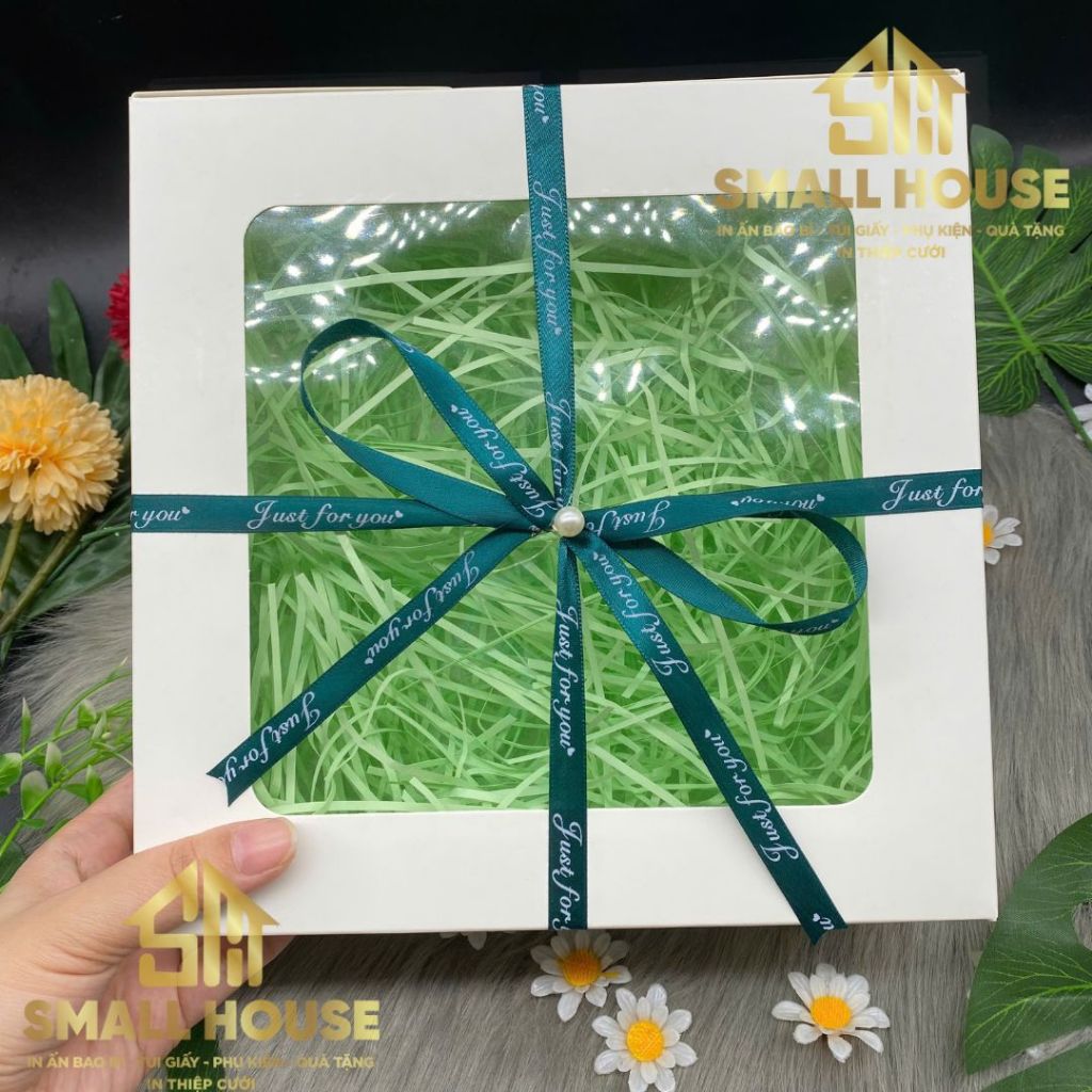 [GIẢM GIÁ]Hộp Quà Tặng sinh nhật, hoa, trái cây màu trắng có Ô Kính giấy dày kèm Rơm Nơ decor sẵn cực sang trọng