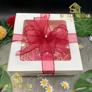 Hộp Quà Tặng sinh nhật, hoa, trái cây màu trắng có Ô Kính giấy dày kèm Rơm Nơ decor sẵn cực sang trọng