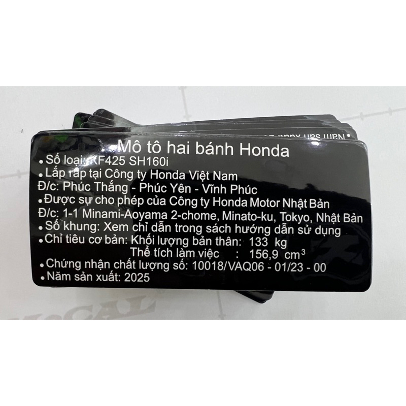 Tem thông số Sh 160i (Combo 4món) 2,37