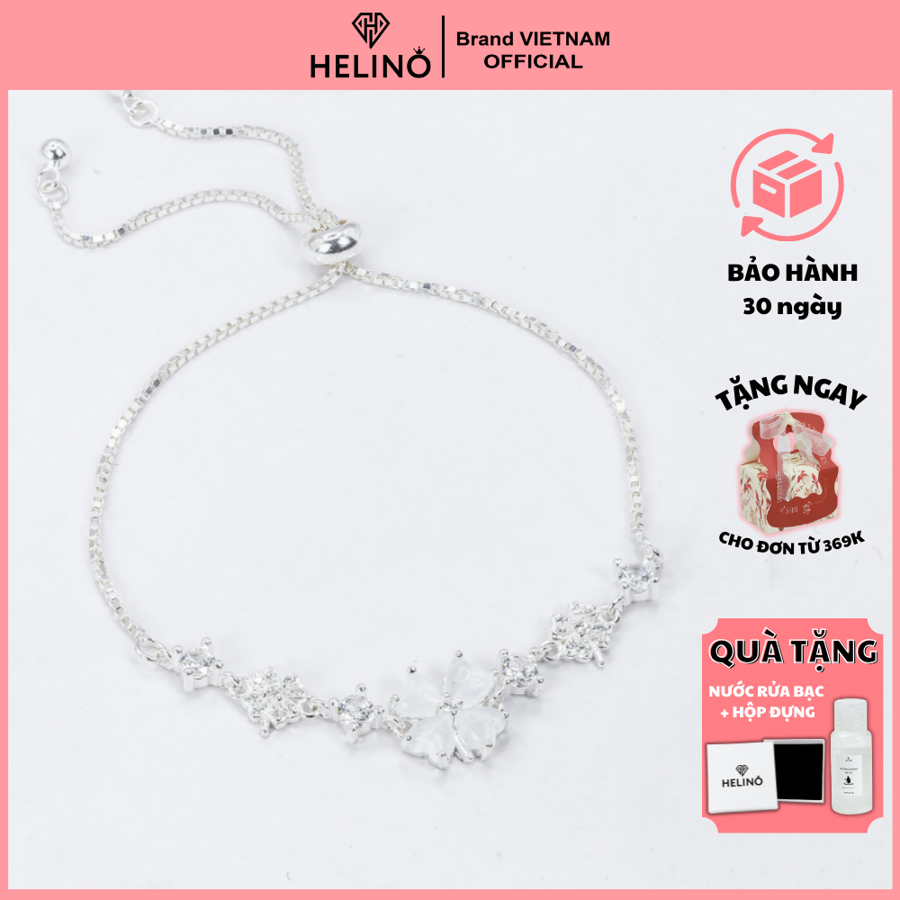 Ảnh Lắc tay bạc nữ HELINO dây rút cỏ bốn lá đính đá mắt mèo cao cấp trang sức cá tính V18 1
