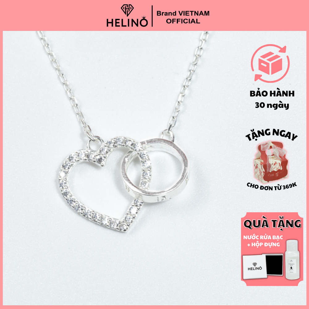 Ảnh Dây chuyền bạc nữ HELINO vòng tròn trái tim đính đá, trang sức phụ kiện lấp lánh C05 1