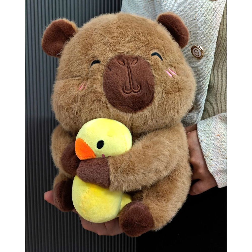Gấu bông capybara ôm vịt vàng dễ thương Capybara má phính mắt híp ôm vịt hàng cao cấp đầy đủ tem mác