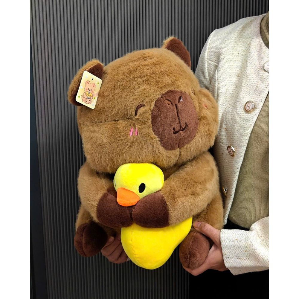 Gấu bông capybara ôm vịt vàng dễ thương Capybara má phính mắt híp ôm vịt hàng cao cấp đầy đủ tem mác