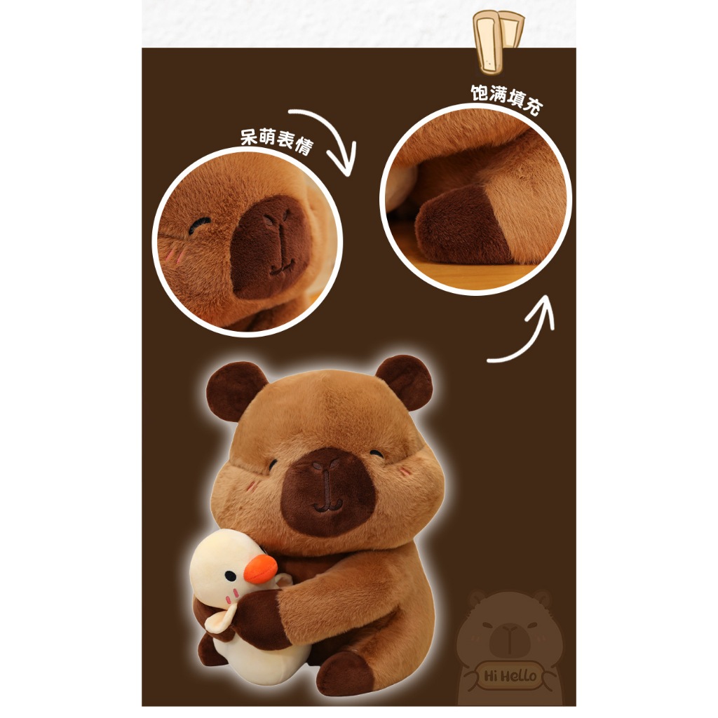 Gấu bông capybara ôm vịt vàng dễ thương Capybara má phính mắt híp ôm vịt hàng cao cấp đầy đủ tem mác