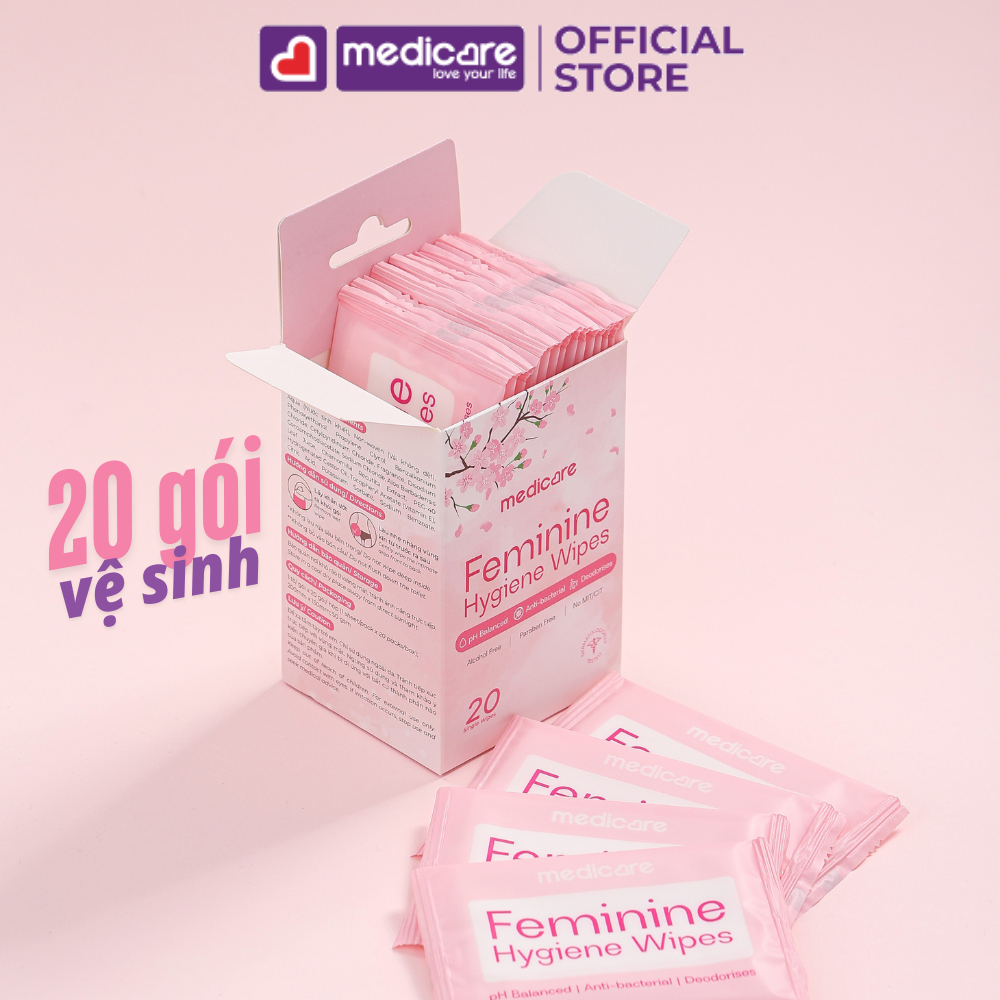 Khăn Ướt MEDiCARE Vệ Sinh Phụ Nữ Khử Mùi & Kháng Khuẩn Hộp 20 gói