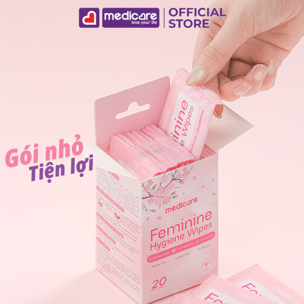 Khăn Ướt MEDiCARE Vệ Sinh Phụ Nữ Khử Mùi & Kháng Khuẩn Hộp 20 gói