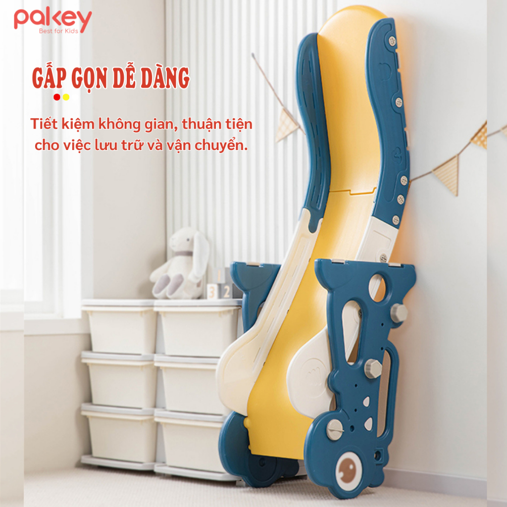 [NEW] Cầu Trượt Cho Bé Hình Khủng Long Ngộ Nghĩnh, Cầu Trượt Gấp Gọn Tặng Kèm Bóng Rổ + Vòng Ném Cho Bé  - KS02