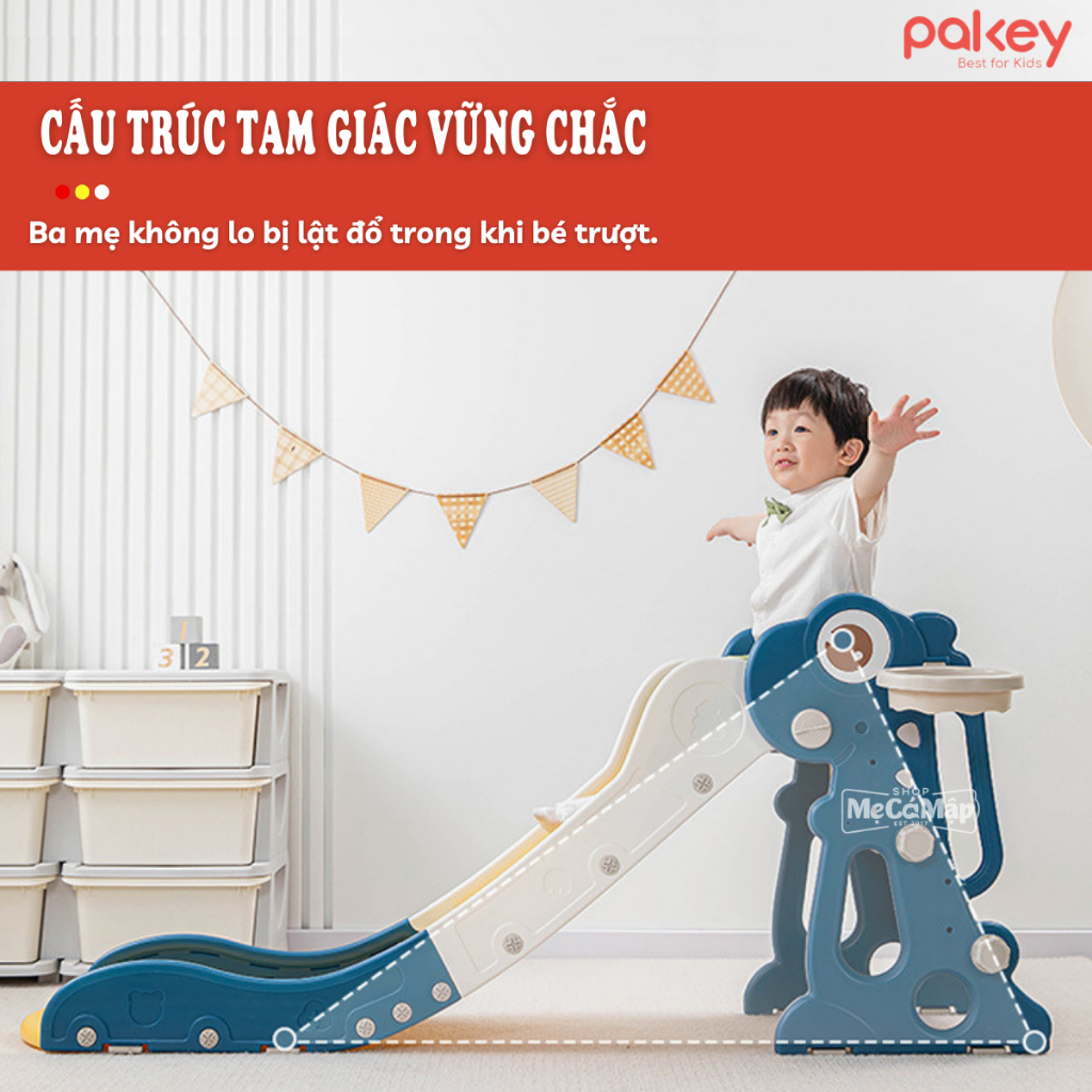 [NEW] Cầu Trượt Cho Bé Hình Khủng Long Ngộ Nghĩnh, Cầu Trượt Gấp Gọn Tặng Kèm Bóng Rổ + Vòng Ném Cho Bé  - KS02