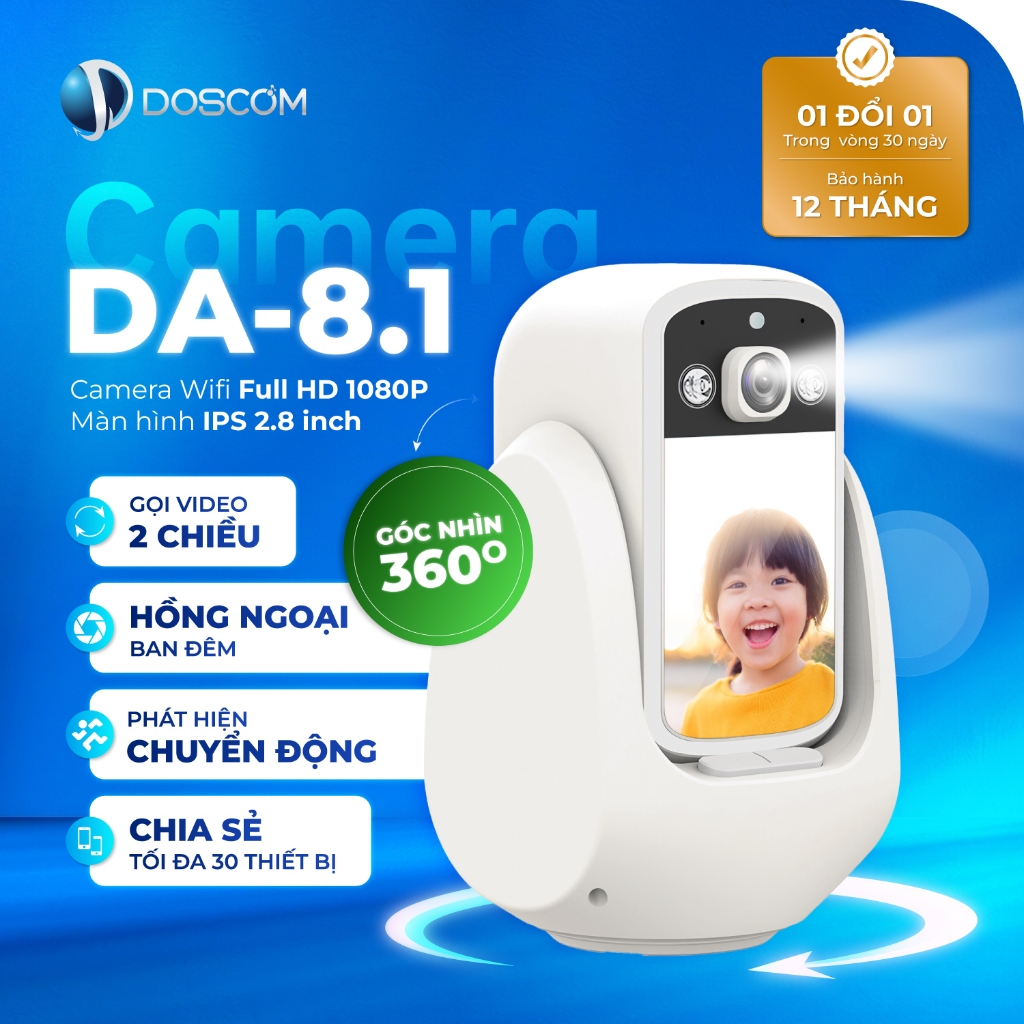 Camera Gọi Video 2 Chiều Doscom DA8.1 Full HD 2K - Tích Hợp Màn Hình IPS 2.8 Inch Video Call