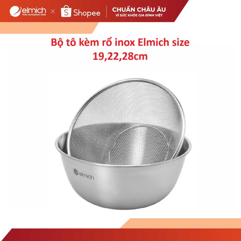 Bộ tô kèm rổ inox Elmich size 19,22,28cm