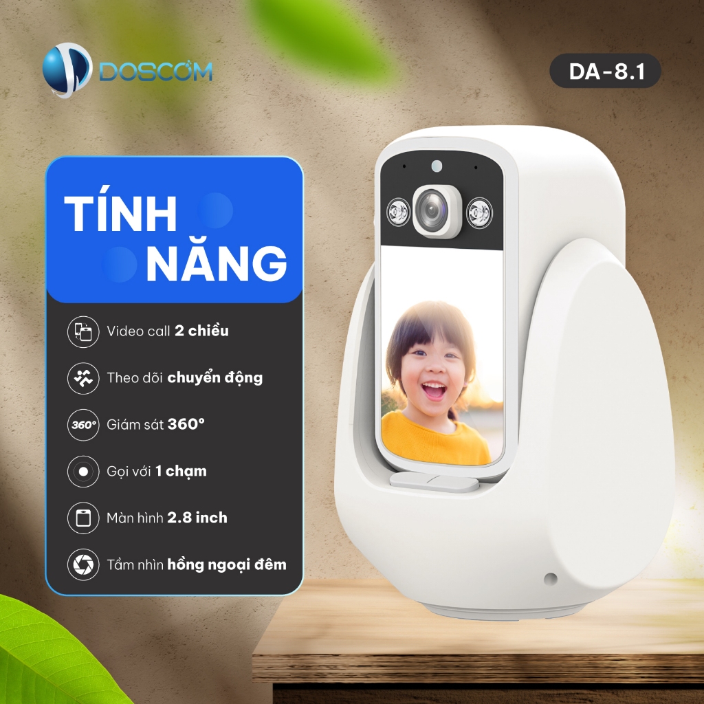 Camera Gọi Video 2 Chiều Doscom DA8.1 Full HD 2K - Tích Hợp Màn Hình IPS 2.8 Inch Video Call