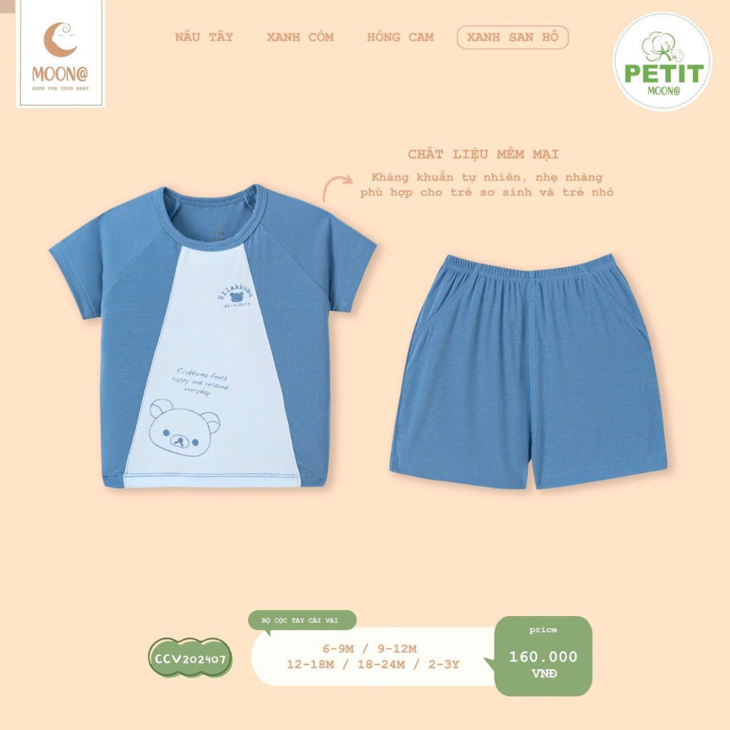 (6,5-16kg) Bộ MOON Cộc Tay Bé Trai, Bé Gái Hoạ Tiết Đơn Giản Dễ Thương CCV202407, CCV02, CCV03