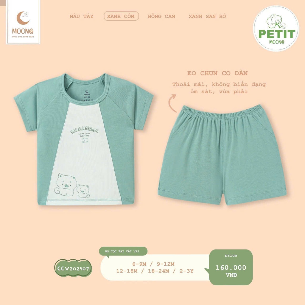 (6,5-16kg) Bộ MOON Cộc Tay Bé Trai, Bé Gái Hoạ Tiết Đơn Giản Dễ Thương CCV202407, CCV02, CCV03