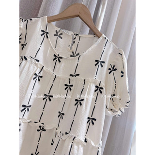 ÁO BẦU - CỘC TAY ĐŨI TRẮNG KÈM NƠ ĐEN ⚡Freeship⚡