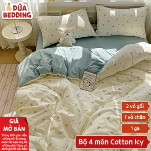Bộ Chăn Ga Cotton Icy 4 Món Mát Lạnh Mùa Hè – Thoáng Khí, Êm Mịn, Không Nóng Bí