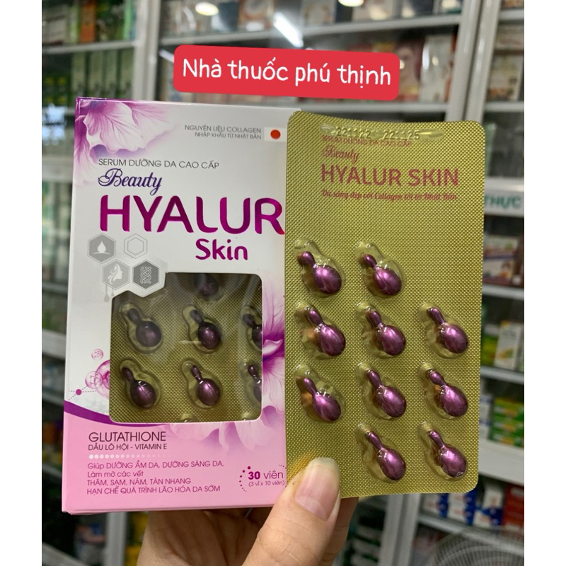 ✅[Chính Hãng]Hyalur skin viên bôi dưỡng da trắng sáng, hỗ trợ mờ thâm sạm, hộp 40 viên