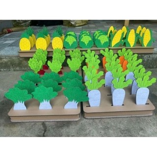 Vỉ rau củ quả mô hình làm bằng bìa carton và vải dạ cho trẻ mầm non