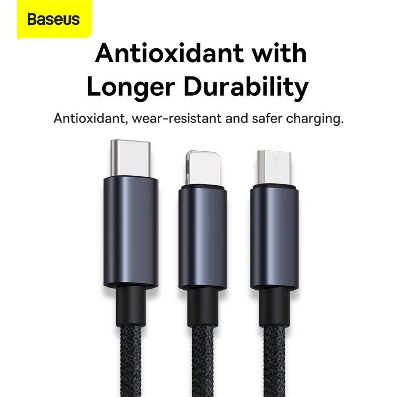 Dây cáp BASEUS dây cáp 3 trong 1 từ USB sang Micro + Type C + Ligh thích hợp cho Samsung Huawei Phone