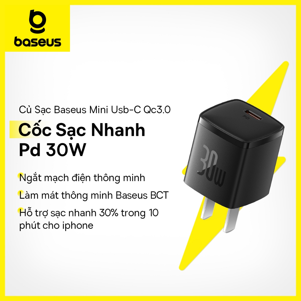 Củ Sạc Baseus 30W Mini Usb C Qc3.0 Pd 30w Sạc Nhanh Cho Điện Thoại