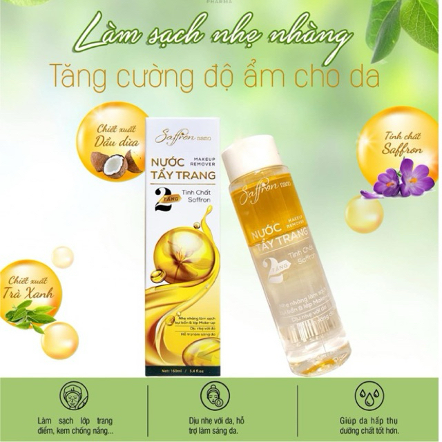 Nước tẩy trang hai tầng tinh chất nhuỵ hoa nghê tây saffron nano sạch sâu, cấp ẩm, se khít lỗ chân lông cho da - 160ml