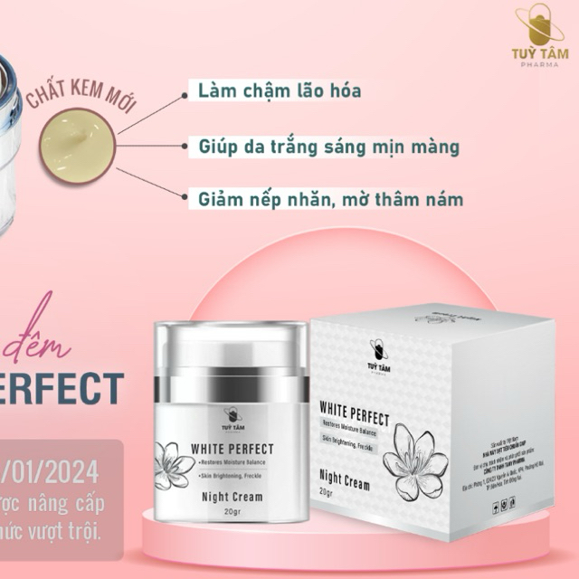 Kem dưỡng trắng da ban đêm Tùy Tâm Pharma  20g Dưỡng trắng, cấp ẩm, ngừa nám