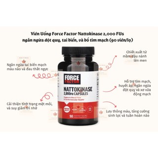 Viên Uống Force Factor Nattokinase 2,000 FUs ngăn ngừa đột quỵ, tai biến, và bổ tim mạch (90 viên)