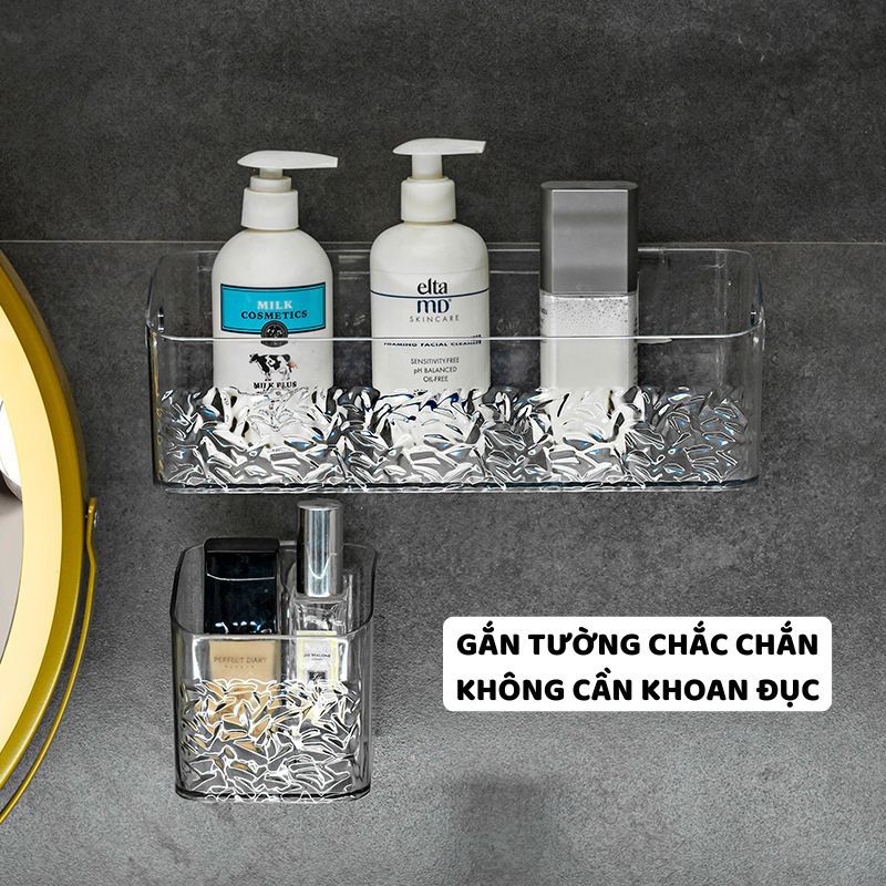 Khay Nhựa Treo Tường ENODA HOME Chịu Lực Cao, Khay Trong Suốt Vân Sóng Đựng Mỹ Phẩm Kèm Miếng Dán Treo Tường P046