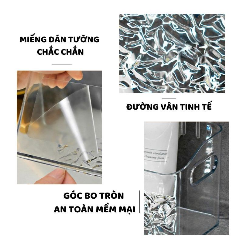 Khay Nhựa Treo Tường ENODA HOME Chịu Lực Cao, Khay Trong Suốt Vân Sóng Đựng Mỹ Phẩm Kèm Miếng Dán Treo Tường P046