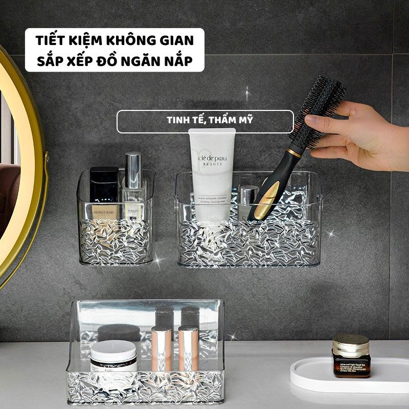 Khay Nhựa Treo Tường ENODA HOME Chịu Lực Cao, Khay Trong Suốt Vân Sóng Đựng Mỹ Phẩm Kèm Miếng Dán Treo Tường P046