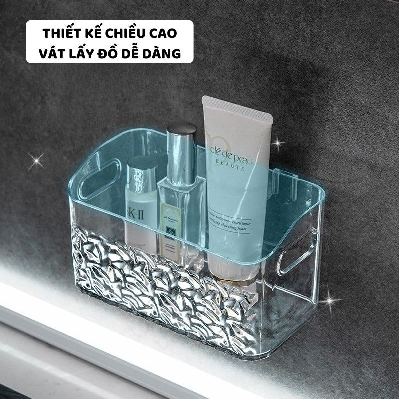 Khay Nhựa Treo Tường ENODA HOME Chịu Lực Cao, Khay Trong Suốt Vân Sóng Đựng Mỹ Phẩm Kèm Miếng Dán Treo Tường P046