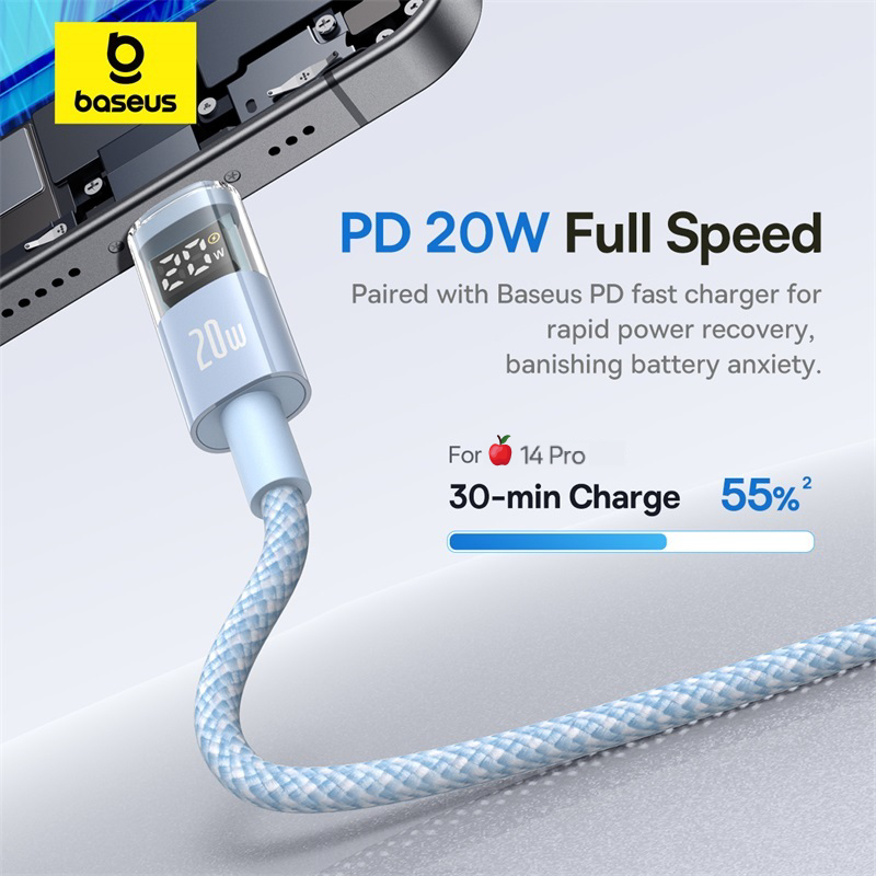 Cáp Sạc Nhanh 2m & Truyền Dữ Liệu Baseus Display USB-C sang phone 20W – Tích Hợp Màn Hình Hiển Thị Công Suất