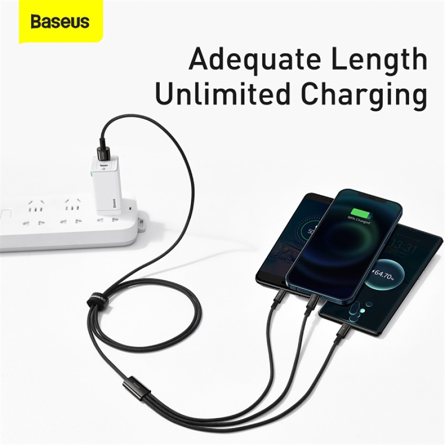 Dây cáp USB Baseus 3 trong 1 Micro USB Type C sạc nhanh và truyền dữ liệu cho i14 13 Samsung Xiaomi Huawei