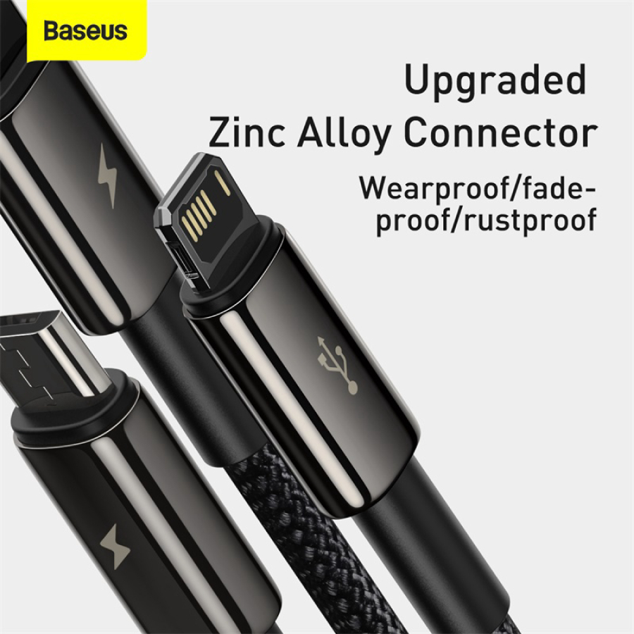 Dây cáp USB Baseus 3 trong 1 Micro USB Type C sạc nhanh và truyền dữ liệu cho i14 13 Samsung Xiaomi Huawei