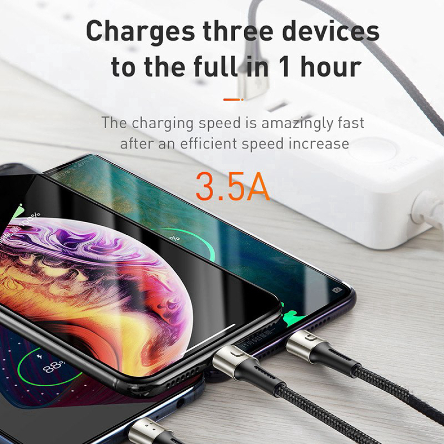Dây cáp USB Baseus 3 trong 1 Micro USB Type C sạc nhanh và truyền dữ liệu cho i14 13 Samsung Xiaomi Huawei