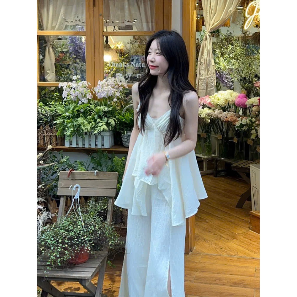 Set Áo 2 Dây Cúp Ngực Form Babydoll Xòe Dài Kèm Quần Suông Rộng Xẻ Tà Đi Biển SAN Clothings - P106