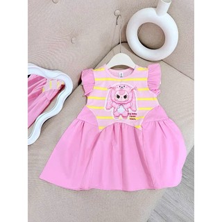 V01 Váy bé gái hoạ tiết baby three hot hit sz 10-30kg, đầm bé gái cộc tay  xinh xắn 2 màu hồng tím