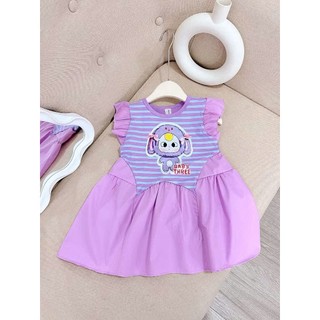 V01 Váy bé gái hoạ tiết baby three hot hit sz 10-30kg, đầm bé gái cộc tay  xinh xắn 2 màu hồng tím